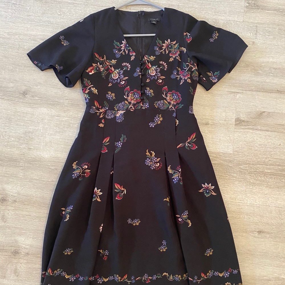 Ann Taylor knee length black floral dress